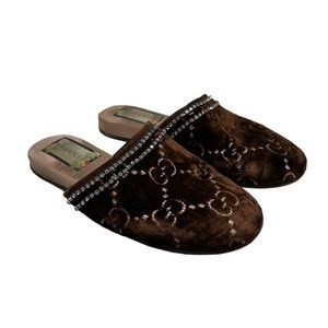 GUCCI Velvet Sliipers Shoes Slides GG Crystal Mules SIZE 35 US 5